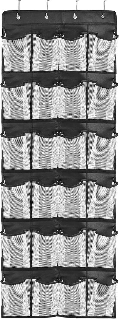 Over the Door Hanging Shoe Organizer with 24 Large Mesh Pockets - Shoes Holder/Black