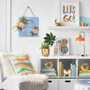 Idyllic Hello Spring Sign Wreath for Front Door, Artificial Flower Wreath with Hello Spring Wooden Sign for Farmhouse Wall Wedding Decor Window Front Porch Decor (Blue)