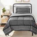 Amazon Basics 5-Piece Lightweight Microfiber Comforter Set with Sheets, Bed-in-a-Bag, Gray Calvin Striped Bedding, Twin/Twin XL