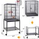 HSM 53 Inch Wrought Iron Large Bird Flight Cage with Rolling Stand for African Grey Parrot Cockatiel Sun Parakeet Conure Lovebird Canary