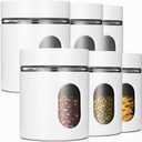 Mimorou 6 Pack Kitchen Canisters Set Airtight Coffee Sugar Tea Storage Jars with Window Glass Stainless Steel Containers with Lids for Flour Cookies Spices Grains Kitchen Decorations(White,20 oz)