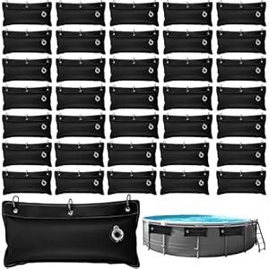 VioraWhite 36 Pack Pool Cover Weights Above Ground with Hooks, 8" L x 18" W Swimming Pool Cover Tarp Weights Thick PVC Winter Hanging Water Bags for Antifreezing Heavy Duty for Closing Kit (Black)