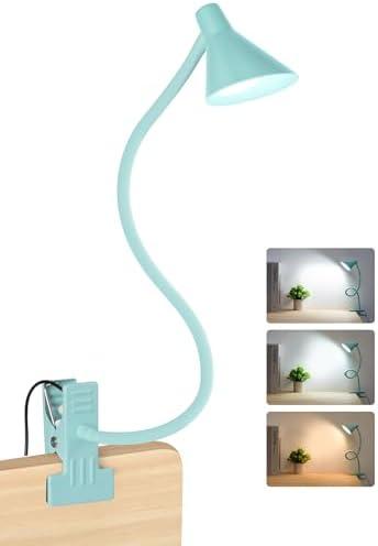LiFMIRA Reading Light for Bed, Clip-on Desk Lamp with Flexible Neck, 3 Color Modes & 10 Dimmable Brightness, Teal