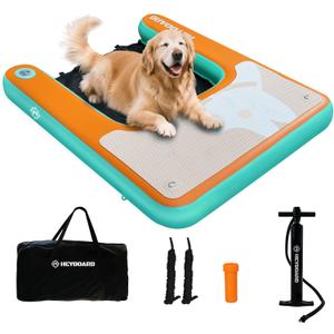 HEYBOARD Inflatable Dog Pool Ramp for Large Dogs Safe Dog Dock Boat Ramp Floating Pontoon Ladder Steps for Dogs Up to 230 lbs with Non-Slip EVA for Pool & Lake