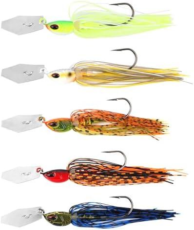 5pcs Bladed Jig Fishing Lures, Multicolored Fishing Hook with Skirt Vibrating Fishing Lures Sharp Fishing Lures Jig Heads for Pike Bass Trout Walleye