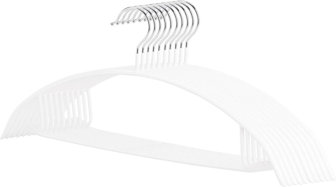 Non-Slip Rubber Coated Metal Hangers No Shoulder Bump, Set of 5/10 Heavy Duty Contour Sweater Hangers for Shirts Coats Dresses or Suits, Rust-Free Closet Clothes Organizer, 16.5, White