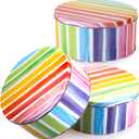 Yopay 3 Pack Cookie Tins, Round Baking Cake Gift Tins for Storing Patisseries, Puff Pastries Craft Supplies, Easter, Special Occasion and Holidays, Rainbow Pattern, 7" W X 3.2" H, Metal