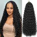 LIYATE Goddess Box Braids Crochet Hair for Women 24 Inch 7 Packs Black Bohemian Crochet Braids with Curly Ends Boho Box Braid Crochet Braiding Hair Extensions, 1B
