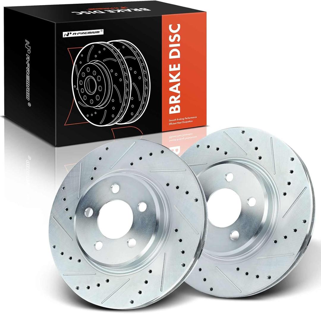 A-Premium 12.60 inch (320mm) Front Drilled and Slotted Disc Brake Rotors Compatible with Dodge & Chrysler Models - Charger 2006-2018/2020-2023, Challenger 2009-2018/2020-2022, Magnum 05-08, 300 05-23