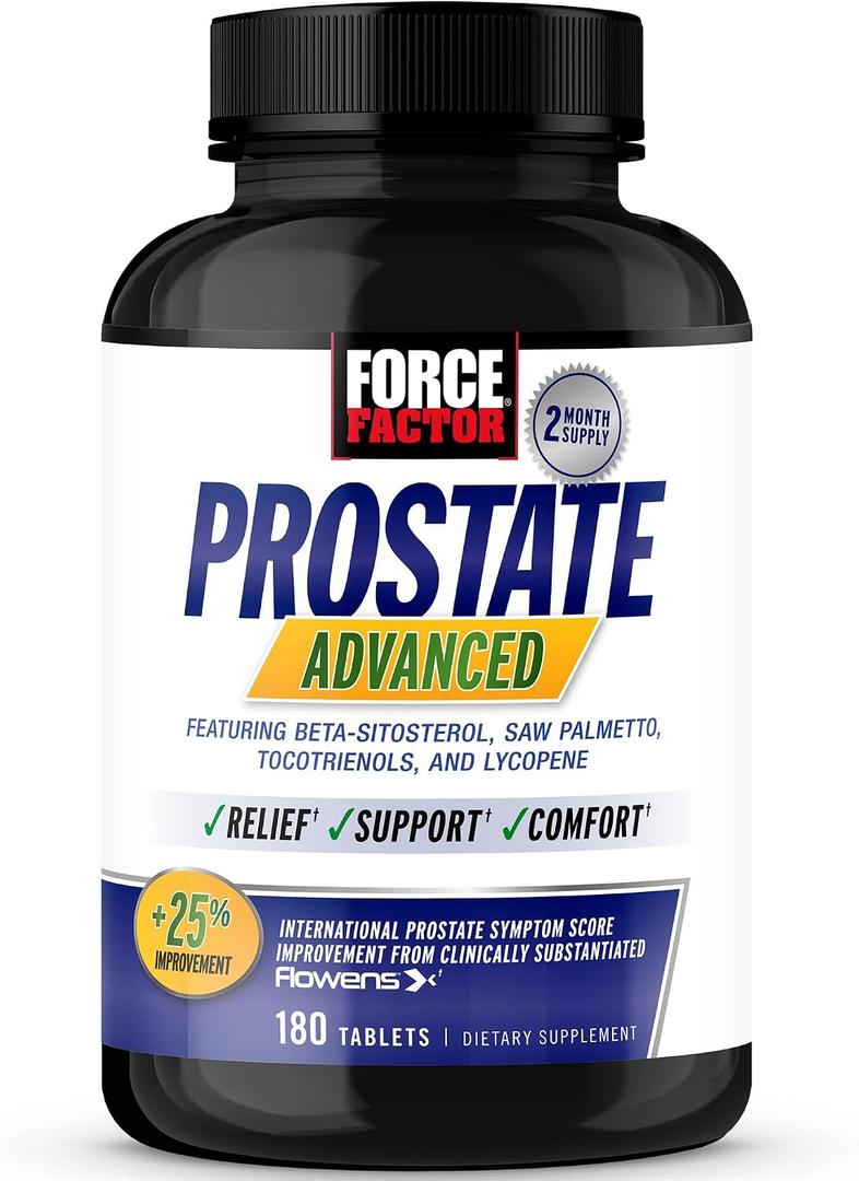 Force Factor Prostate Advanced, Health Supplement for Men for Reducing Nighttime Bathroom Trips, Bladder & Urinary Relief, with Saw Palmetto, Beta-Sitosterol, 180 Tablets (1-Pack) BB Date: 03/2029 