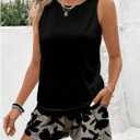 Women's 2 Piece Summer Outfits Striped Sleeveless Tank Top and Drawstring Shorts Clothing Set (L)