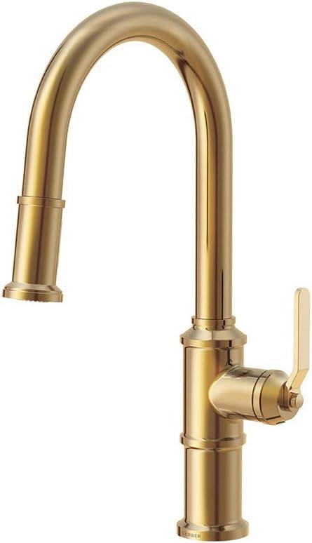 Gerber Kinzie Single Handle Gold Kitchen Faucet with Pull-Down Sprayer - Industrial Farmhouse Design, High Arc, Easy 1-Hole Installation in Brushed Bronze, D454437BB