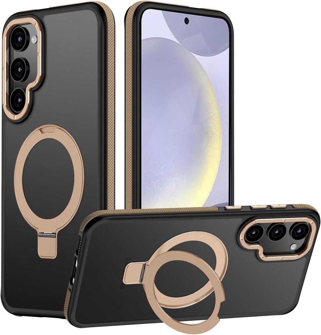 for Samsung Galaxy S24 Case, Magnetic Adjustable Ring Stand [Fit for Magsafe], [Military-Grade Shockproof Protection] Phone Case with Kickstand&Ring Holder (Desert Gold)