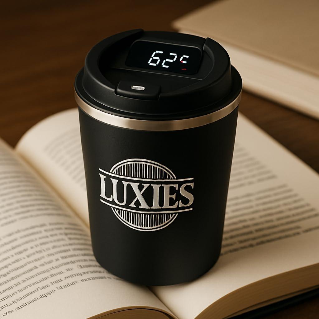 Luxies Smart Lid Coffee Bottle Mugs Flask 380ml (12.8 oz) Digital Temp Display Stainless Steel Spill Proof Lid for Hot & Cold Drinks