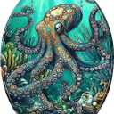 Elongated Toilet Seat Teal Blue Ocean Octopus Coral Reefs Art Resin Toilet Seat Easy to Install Quietly Close Quick Release Hinges Decorative Toilet Seat with Cover (pattern1)