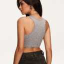 Women's Letter Print Sleeveless Tank Top Scoop Neck Slim Fit Crop Tops Shirts (S)