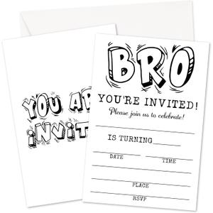 Boy Birthday Invitations, Bro You In Invites Cards, Brother Birthday Party Celebration Favors Supplies, 20pcs Teen Boy Party Fill In Invitation Cards With Envelopes -20