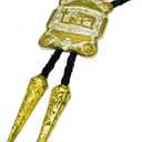 Moranse Bolo Tie with Western Cowboy Religion Cross Cowboy Style Genuine and Cowhide Rope (Gold)