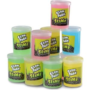 Kicko Glow in the Dark Slime Kit - 12-Pack Slime Toy for Kids in 4.5-Inch Can - Glowing Neon Colors in Green, Blue, Orange, Yellow - Fun Kid Slime as Party Favors, Goody Bag Fillers, or Birthday Gifts