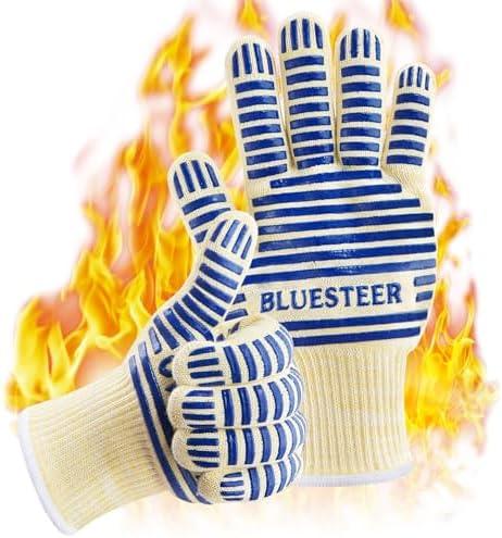 Oven Gloves, Heat Resistant 540 Degrees Grilling Gloves, Hot Surface Handler Non-Slip Silicone Oven Mitts with Fingers, BBQ Gloves for Cooking/Kitchen/Baking, Pack of 2