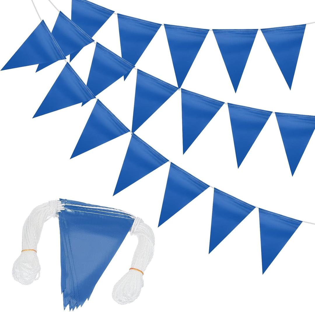MECCANIXITY 102Ft Pennant Banner Flags, 7"x10" Flagging Banner Warning Flags 500lbs Rated Marking Flags for Traffic Barrier Line Construction Site (Blue, 45 Flags)