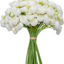 Meldel 32Pcs Ranunculus Artificial Flowers, Ivory White Fake Peonies, Real Touch Silk Faux Mini Ranunculus Filler Flowers Bulk for DIY Wedding Bouquet, Vase Centerpieces, Bridal Shower Decor