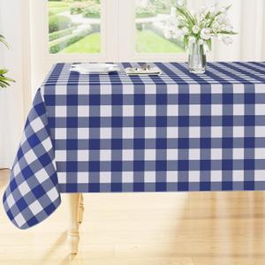 Smiry Square Table Cloth, Waterproof Vinyl Tablecloth with Flannel Backing, Wipeable Buffalo Plaid Table Cover for Picnic, Indoor and Outdoor (Navy & White, 54"x54")