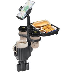 Car Large Cup Holder Expander, 5-in-1 Cupholder Extender with Phone Holder & Swivel and Detachable Snack Food Tray Table for Eating, Travel Essentials for Road Trips for Driver. Model C