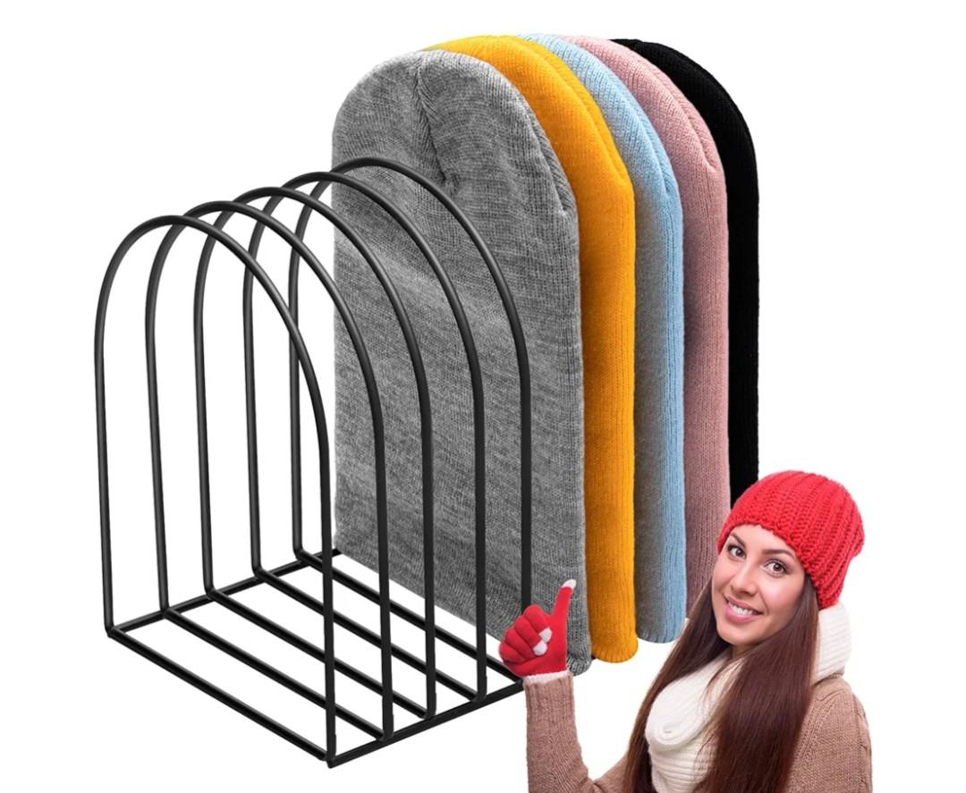 Hicarer Beanie Holder Organizer Metal Beanie Hat Display Stand Knitted Hat Storage Rack for Winter Cap Display Vendors Home Entryway Tabletop Bedroom Closet Dresser Room Office