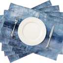Blue and Grey Placemats Set of 4 Modern Abstract Art Placemats Heat Resistant Non-Slip Artwork Dining Placemats Washable Table Mats for Home Kitchen (Blue and Grey, 18"X12")