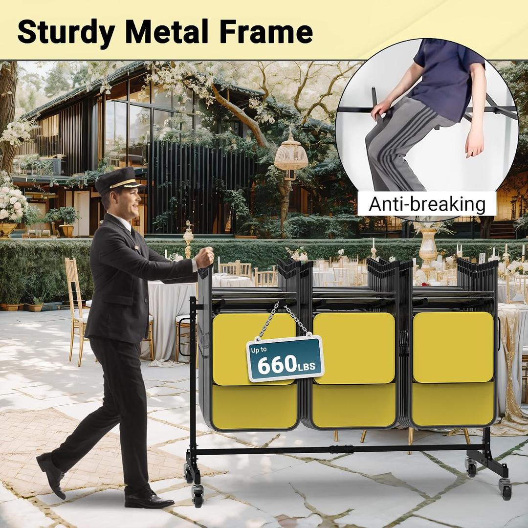 Folding Chair Rack, Heavy-Duty Folding Chair Cart with Swivel Wheels, 600 LBS Capacity for 12 Tables or 42 Chairs, Chair and Table Cart w/Dust Cover and 2 Binding Ropes, 72L x 33W x 42H