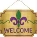 Craig Bachman 12" Festive Wooden Mardi Gras Welcome Sign: Colorful Wall and Door Decoration for Seasonal Celebrations, Perfect as Home Decor or Wreath Accent