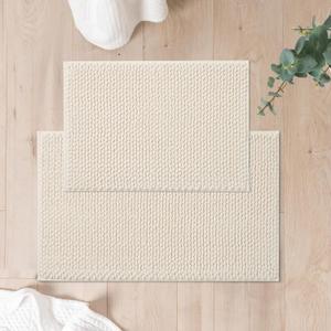 FRESHMINT Chenille Bath Rugs Set - 2 Piece (17"x24" + 20"x32"), Non-Slip Bath Mats, Absorbent, Washable, Cream White