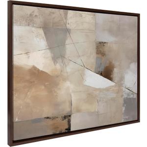 Kate and Laurel Sylvie Contemporary Neutral Textured Abstract Framed Canvas Wall Art by The Creative Bunch Studio, 31.5x41.5 Brown, Natural Modern Abstract Art for Wall