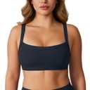 Hugcurve Adjustable Sports Bra Square Neck Wireless Padded Yoga Workout Tops, Dark Blue, Small