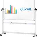 VIZ-PRO Double-Sided Mobile Whiteboard, 60 x 48 Inches, Magnetic Rolling Dry Erase White Board on Wheels with Aluminium Frame and Stand 5' x 4'