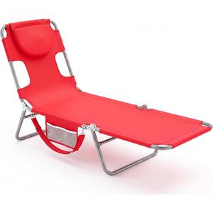 DUMOS Lounge Chair Outdoor, Beach Tanning Chair with Face Hole, Red, 71.9×21.5×11.8 IN