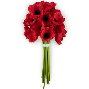18 Pcs Real Touch Red Anemone Flowers  Artificial Poppies with Black Center, Faux Wildflowers for Wedding Bouquet, Valentine's Decor, Christmas Centerpieces, DIY Floral Arrangement