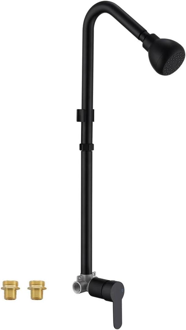 Outdoor Shower System, Matte Black Single Handle Outdoor Shower Faucet with High Pressure Shower Head and Valve for yard(Garden Hose Adapters Included)