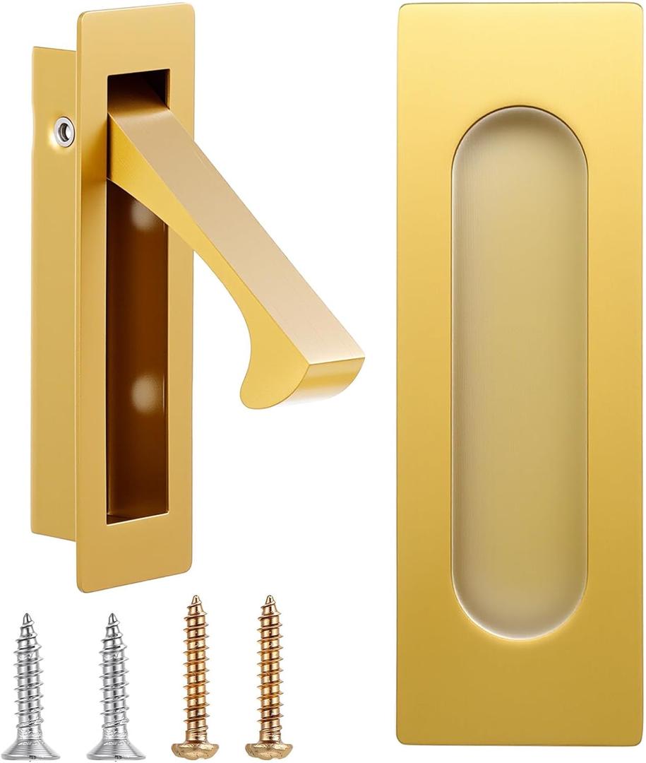 2pcs Gold Pocket Door Handles and Recessed Finger Flush Pulls, Professional Stainless Steel 304 Pocket Door Pull, Edge Flush Pull for Sliding Door, Sliding Doors