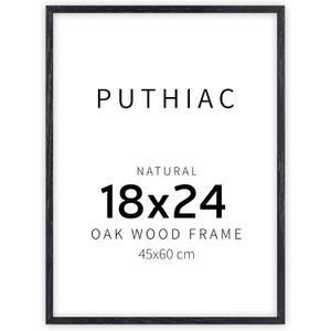 puthiac 18x24 Solid Oak Wood Picture Frame, No Mat, Wall Display Only, Vertical or Horizontal, Plexi Front, 1 Pack, Black
