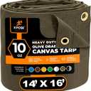 Xpose Safety Canvas Tarp - 10oz Olive Drab Canvas Tarps Heavy Duty Water Resistant with Brass Grommets- Multipurpose Outdoor Tarpaulin for Camping, Canopy, Trailer, Equipment Cover 14' x 16'