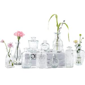 Vintage Small Vases for Flowers Set of 10, Mini Bud Vases for Flowers,Clear Small Vases in Bulk for Centerpieces Decorations,Wedding Party Home Coffee Table Flower Decor (Clear)