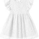 Niyage Toddler Girls Elegant Lace Pom Pom Flutter Sleeve Party Princess Dress White 3T