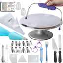 12 Inch Cake Turntable,78Pcs Rotating Aluminum Alloy Rotating Cake Stand,Cake Decorating Kit With Stainless Steel Icing Scrapers,Icing piping Tips,Piping Bags,Cake Leveler,Icing pen,Pie server,Spatula