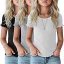 3 Pack Girl's Ribbed Lettuce Trim Tees | Cute ShirtsShort Sleeve, Crew Neck, Blouses, Tween