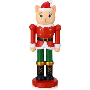 Wesiti Christmas Nutcracker Ornament 6" Cat Nutcracker Resin Figurine Display Christmas Cat Craft for Xmas Holiday Shelf Home Desktop Table Decor Xmas Gift Collectible