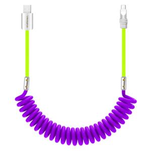 chubbycable Curly Chubby 120W Coiled USB C Cable Retractable Fast Charging Cable for Car Charger Cord Compatible with iPhone 17-15 Series, Light Green+Purple, USB-A to Type-C, 2.29FT-3.6FT