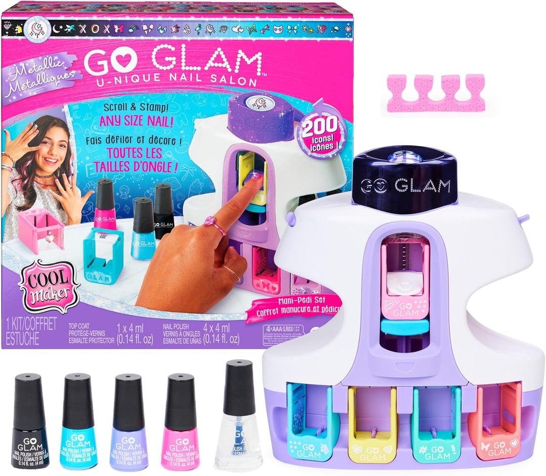 Cool Maker, GO GLAM U-nique Metallic Nail Salon with 200 Icons and Designs, 4 Polishes, Stamper & Dryer, Nail Kit for Girls