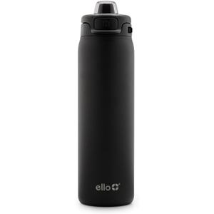 Ello Pop & Fill Stainless Steel Water Bottle with Quick Fill Technology, Double Walled Vacuum Insulated Metal, Leak Proof Locking Lid, Sip & Chug, BPA Free, Holiday Gift for Him Her, 22oz, 32oz, 40oz (Black)